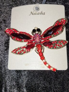 Natasha Red❣️ Crystal Dragonfly Brooch/ NWT